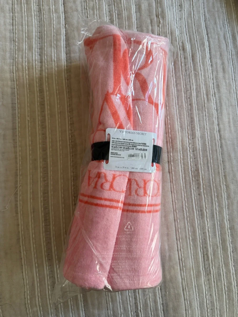 Victoria's Secret Pink and Coral Graphic Logo Towel